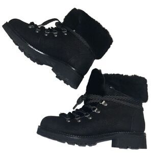 J Crew Black Leather and Nubuck Sherling Winter Ankle Boots‎ Size 7
